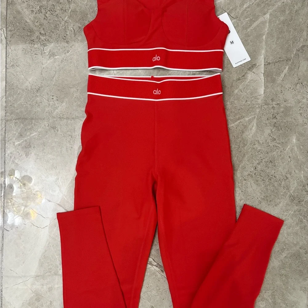 ALO Yoga Red High-Waist Leggings with Contrast Waistband